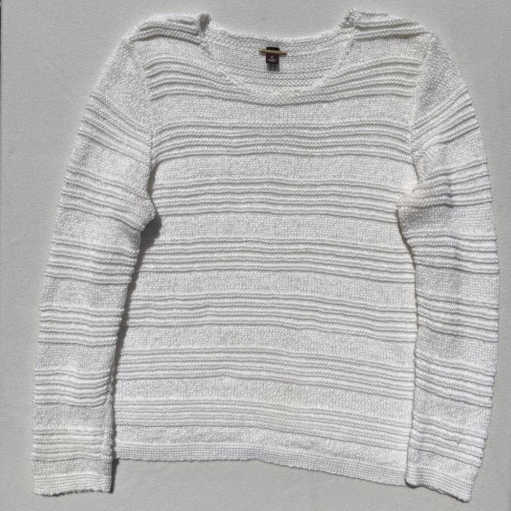 Dana Buchman Textured Knit Sweater White Sz XL Boat Neck Casual